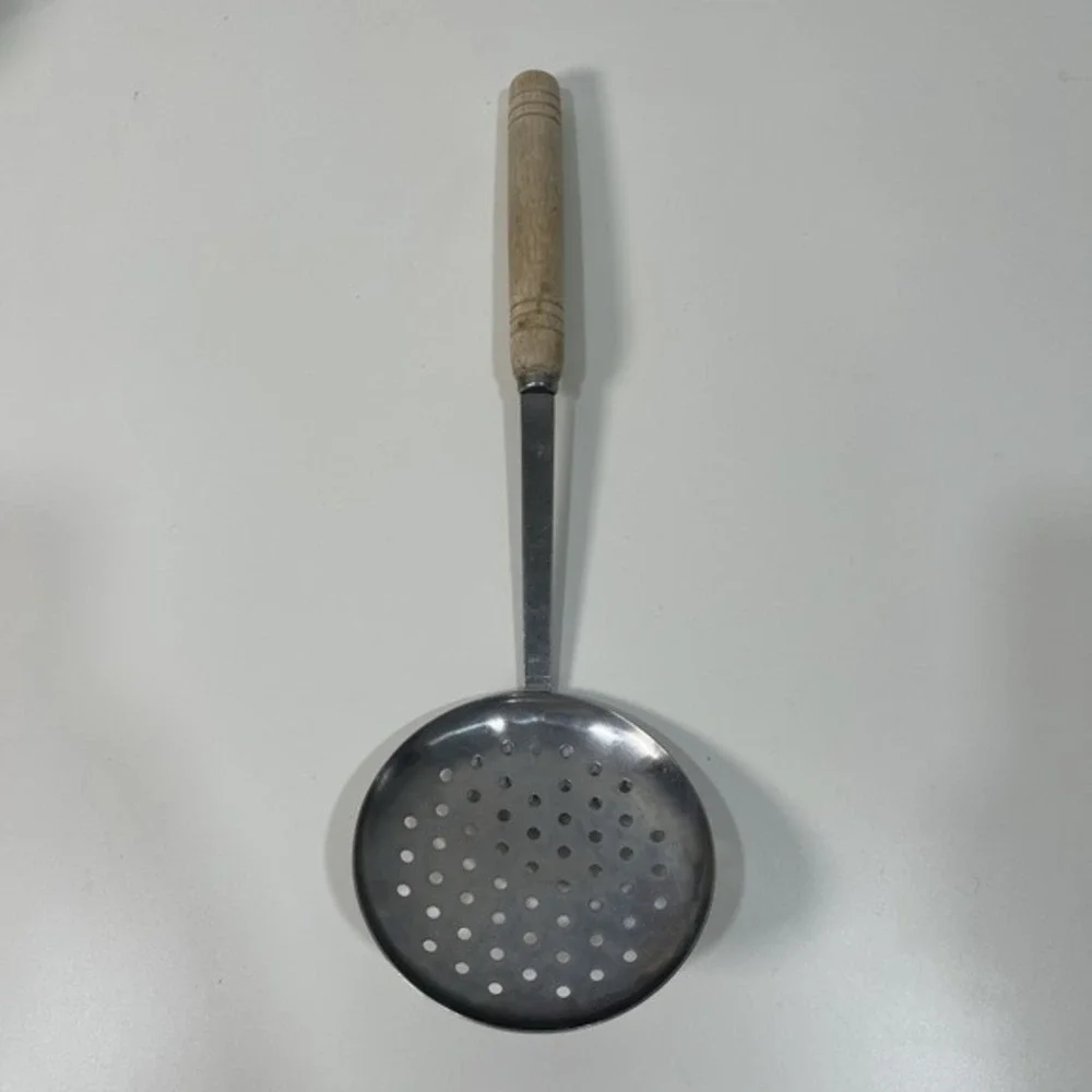 Vintage Stainless Steel Skimmer‎ Spoon Wooden Handle Kitchen Tool Utensil Taiwan